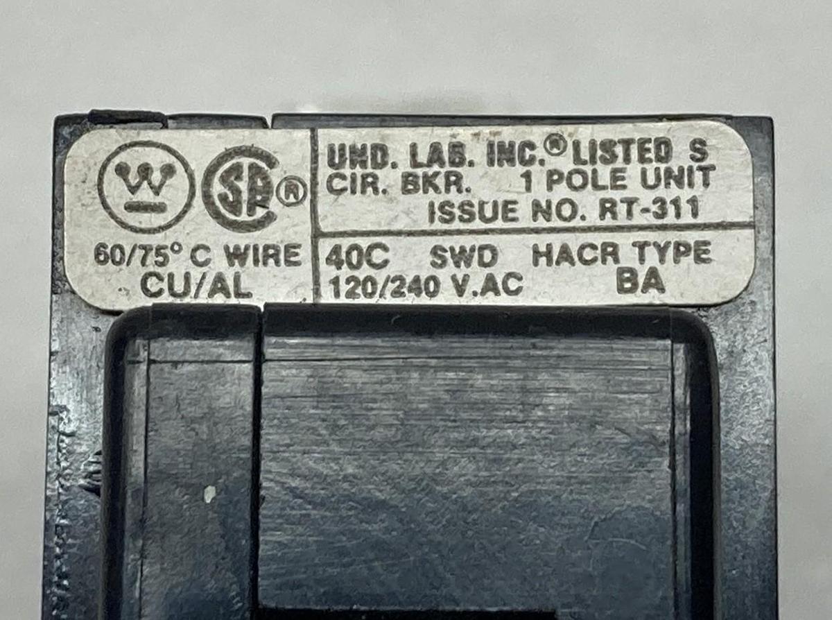 Used Square D,RT-311,1-Pole Circuit Breaker 120/240Vac Type BA 15A