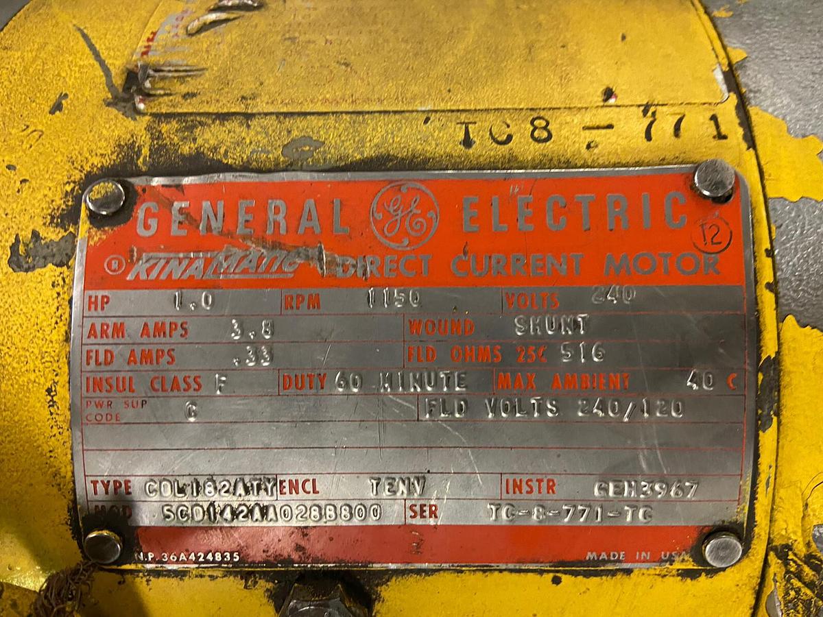 Used General Electric,CDL182ATY,DC Motor 1Hp 1150RPM 240VDC