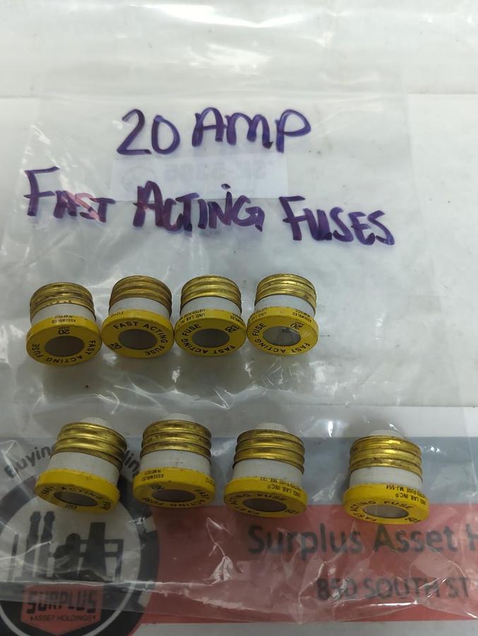 Used UNBRANDED,20 AMP,SCREW IN FUSE 20 AMP FAST ACTING LOT OF 8 PRE-OWNED
