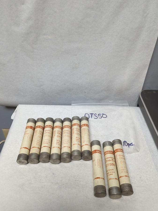 Used GOULD SHAWMUT,OTS50,ONE-TIME 50 AMP FUSE LOT OF 10 PRE-OWNED
