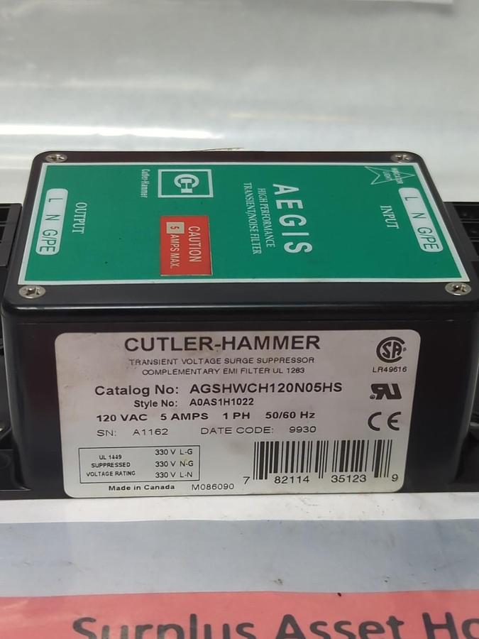 Used CUTLER-HAMMER,AGSHWCH120N05HS,HIGH PERFORMANCE TRANSIENT/NOISE FILTER PRE-OWNED