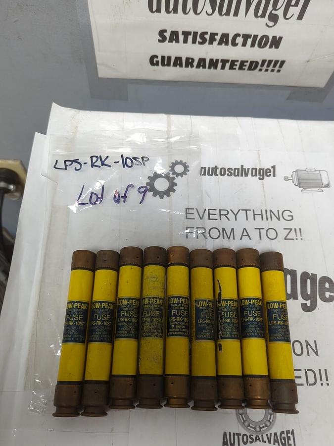 COOPER BUSSMANN,LPS-RK-10SP,LOW PEAK 10 AMP FUSES LOT OF 9 NOS