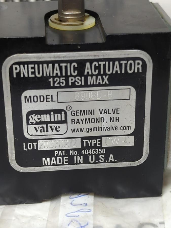 GEMINI VALVE,B90BD-B,TYPE CW-C PNEUMATIC ACTUATOR 125 PSI NOS