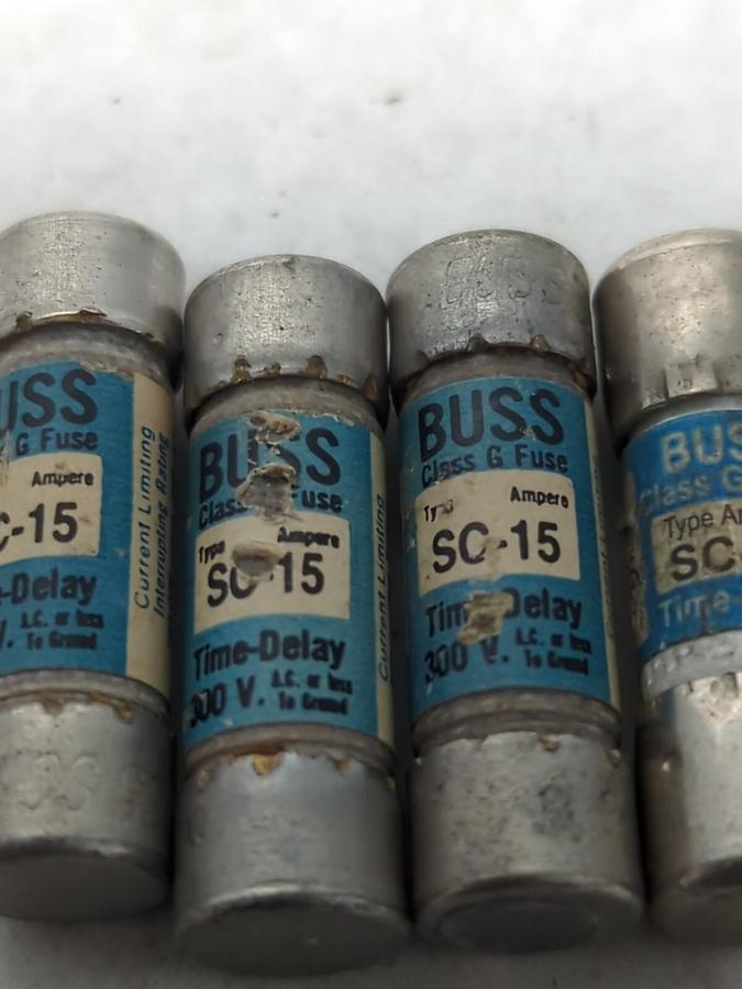 Used COOPER BUSSMANN,SC-15,CLASS G FUSE 15 AMP LOT OF 4 PRE-OWNED