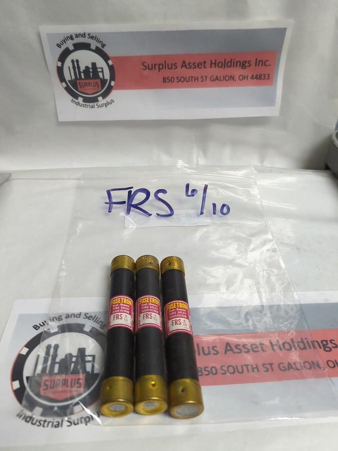Used COOPER BUSSMANN,FRS-6/10,FUSETRON 6/10 AMP FUSE LOT OF 3 PRE-OWNED