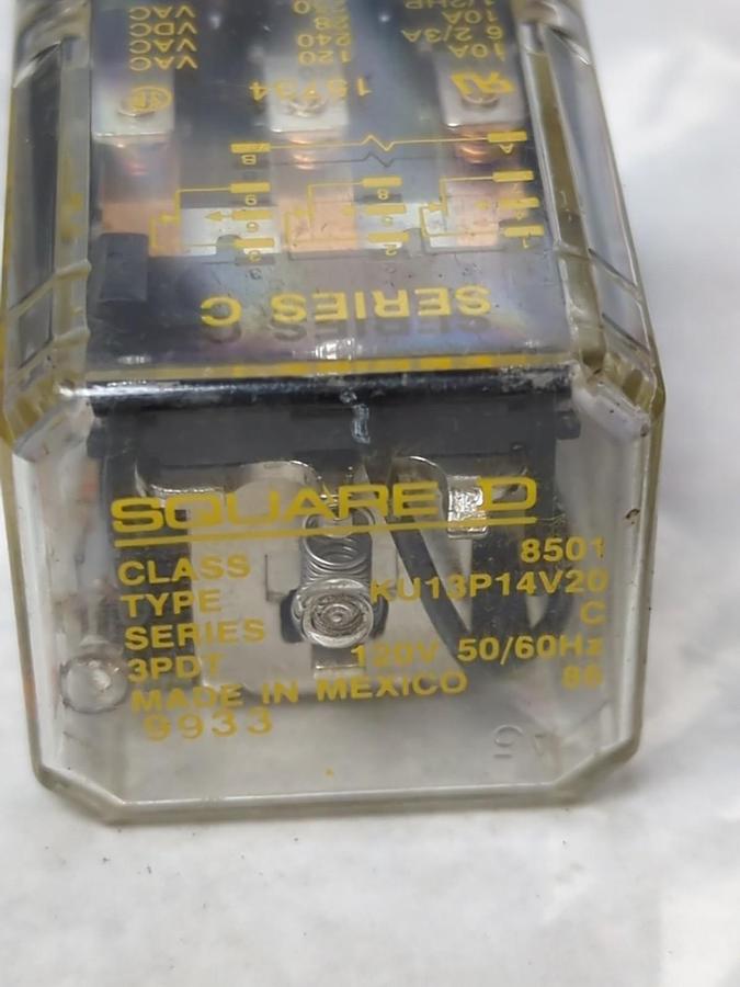 Used SQUARE D,8501-KU13P14V20,GENERAL PURPOSE RELAY SER C 120V 50/60HZ 10A LOT OF 5