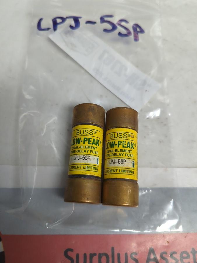 Used COOPER BUSSMANN,LPJ-5SP,LOW-PEAK 5 AMP FUSE LOT OF 2 PRE-OWNED