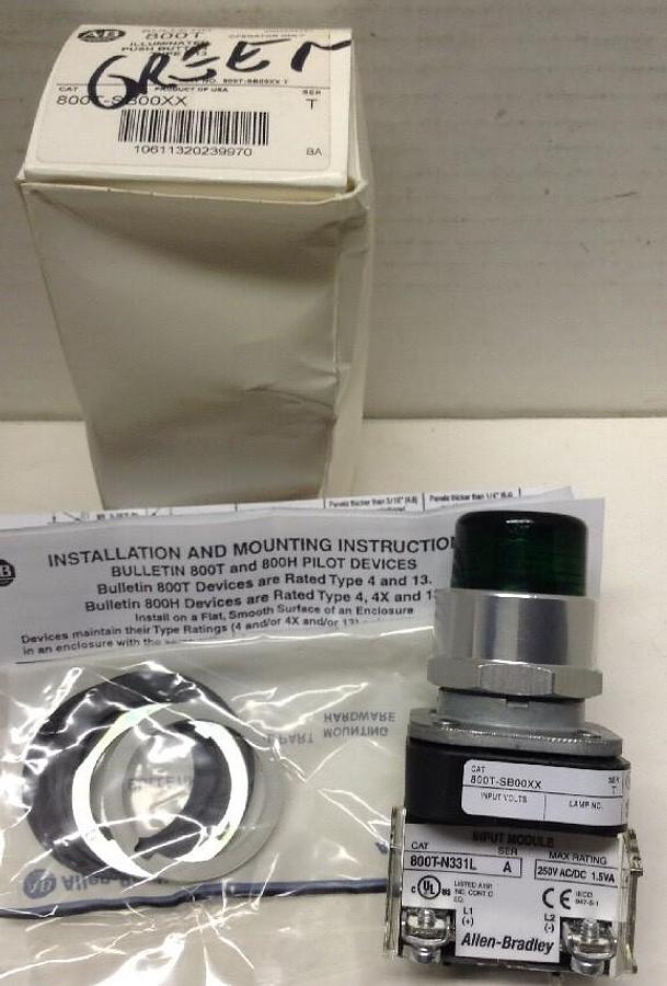 Used Allen-Bradley,800T-SB00XX,Illuminated Green Push Button Pilot Light NEW