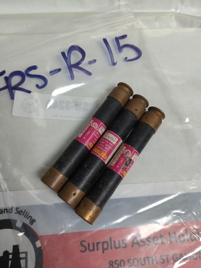 Used COOPER BUSSMANN,FRS-R-15,FUSETRON 15 AMP FUSE LOT OF 3 PRE-OWNED