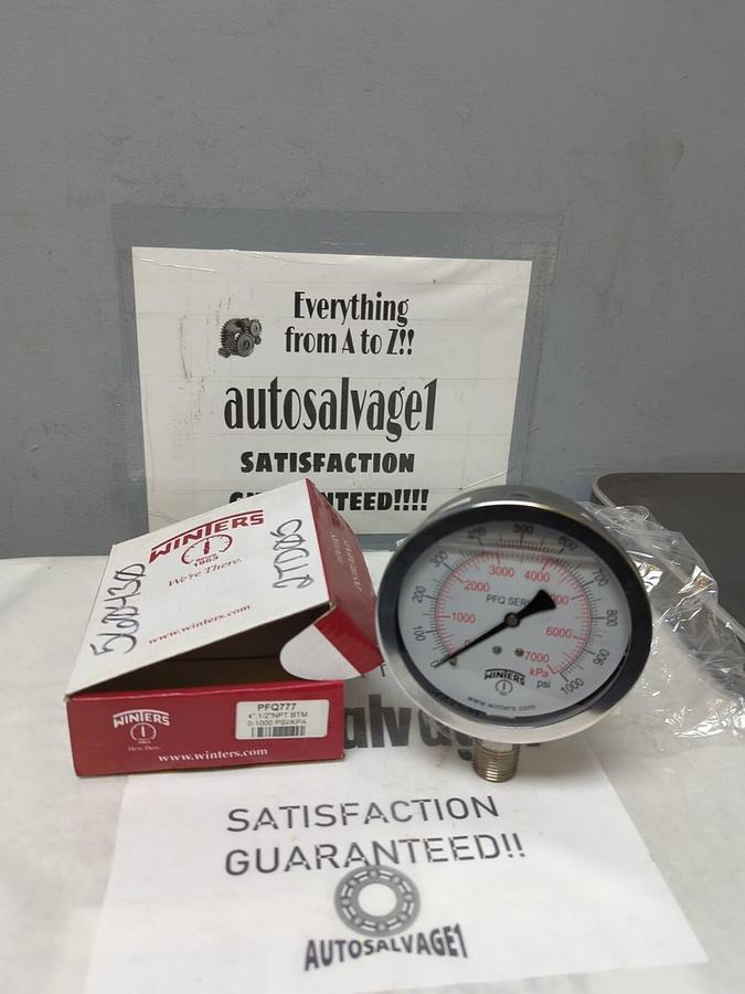 WINTERS,PFQ777,4 IN PRESSURE GAUGE 1/2 IN NPT 0-100 PSI/KPA NOS