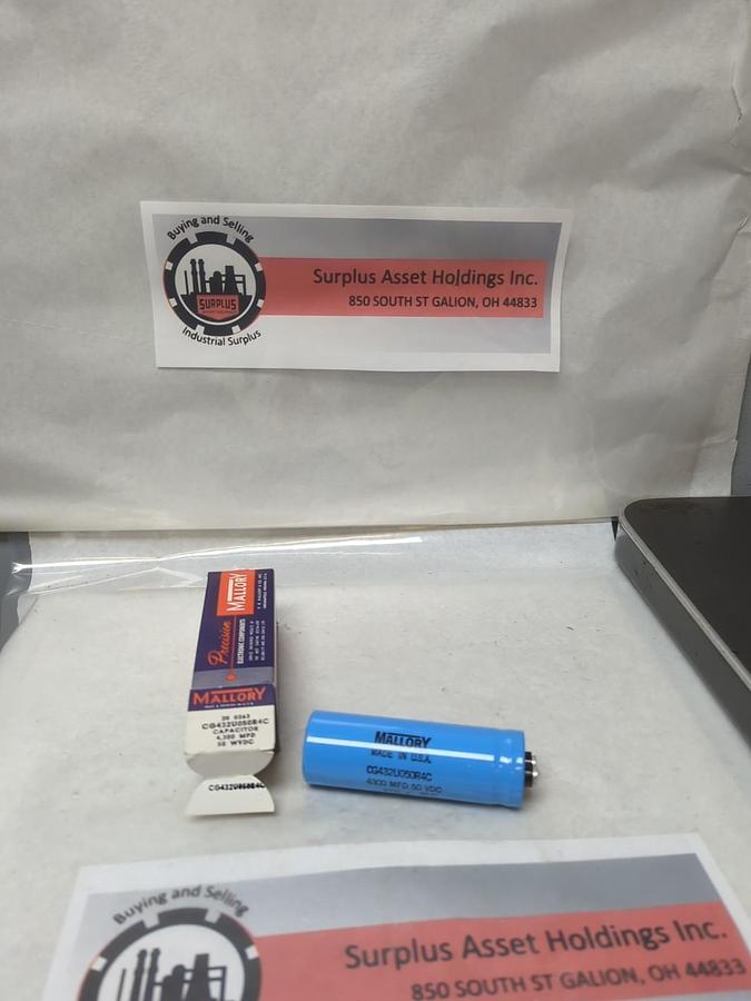 MALLORY,CG432U050R4C,CAPACITOR 4300 MFD 50 WVDC NOS