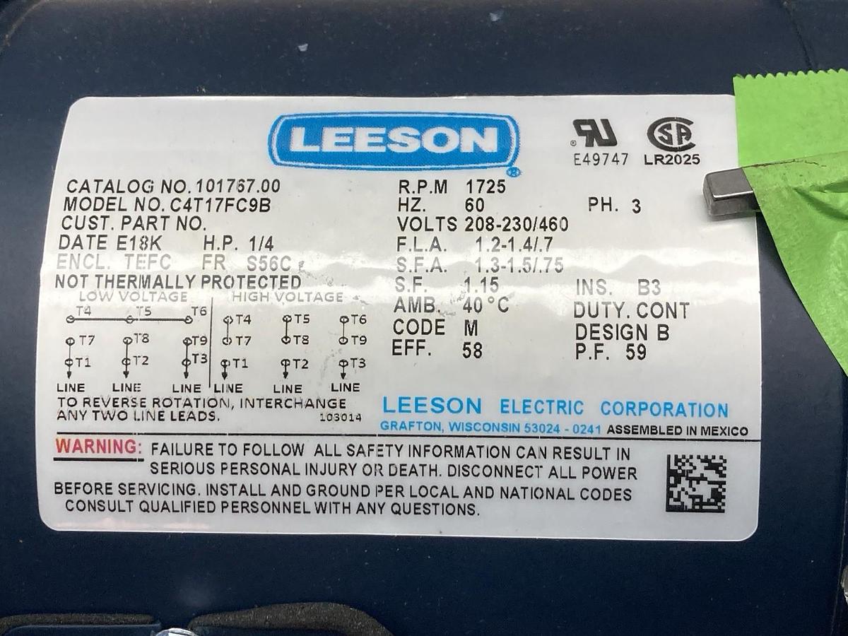 Leeson Electric,C4T17FC9B,3-Phase AC Motor 1/4Hp 1725rpm S56C Frame 60Hz