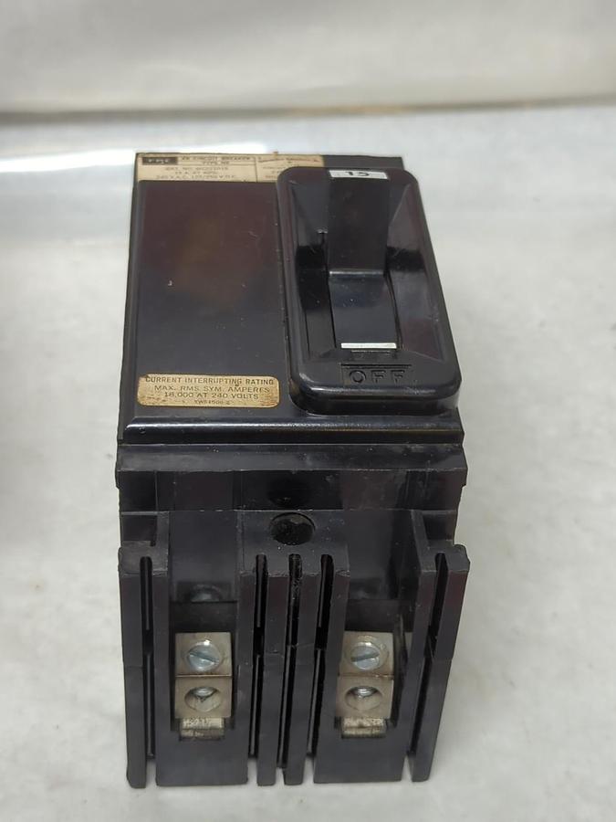 Used FEDERAL PACIFIC,NE221015,CIRCUIT BREAKER 2-POLE 15 AMP PRE-OWNED