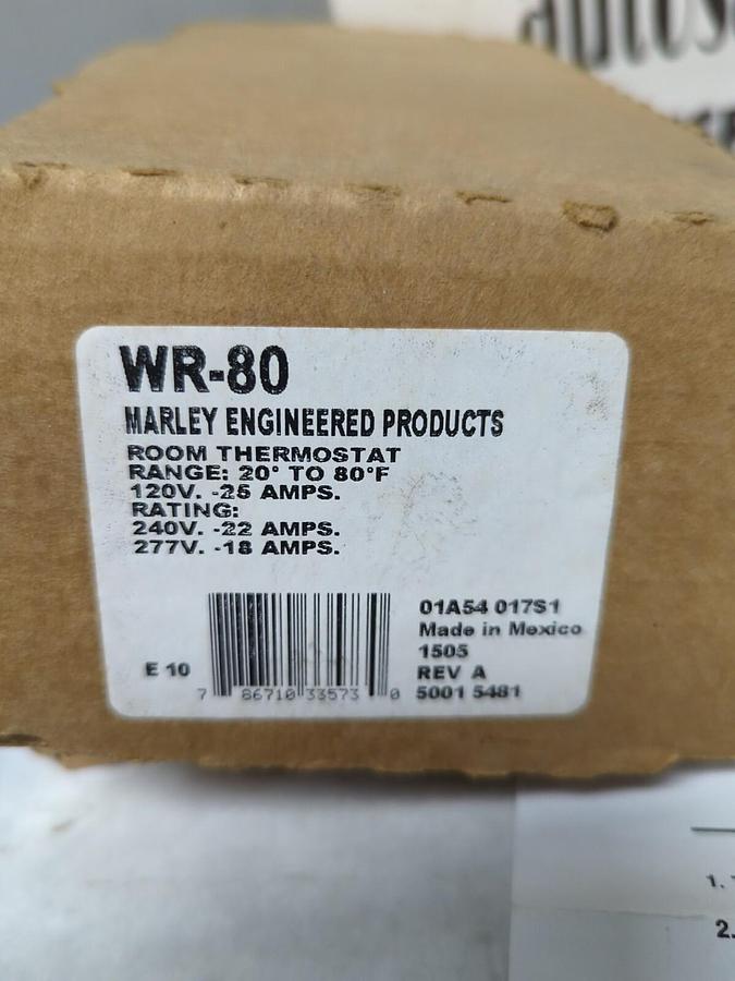 MARLEY,WR-80,STYLE B2M ROOM THERMOSTAT 20-80 DEG RANGE NOS
