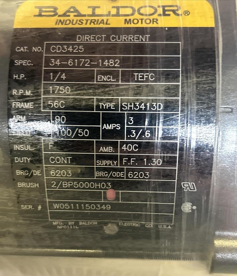 BALDOR,CD3425,DC MOTOR 1/4HP 1750RPM 100/50V 56C FRAME NOS