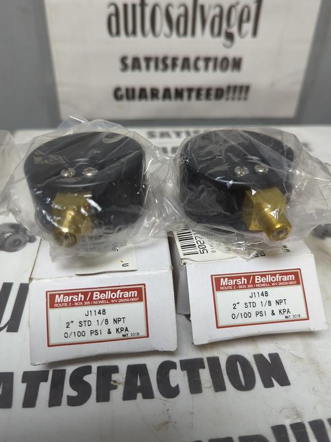 MARSH BELLOFRAM,J1148,2 INCH STD 1/8 INCH NPT PSI GAUGE LOT OF 2 NEW