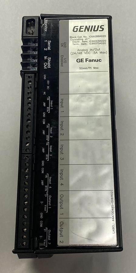 Used GENERL ELECTRIC,IC660BBA020,ANALOG IN/OUT GENIUS MODULE