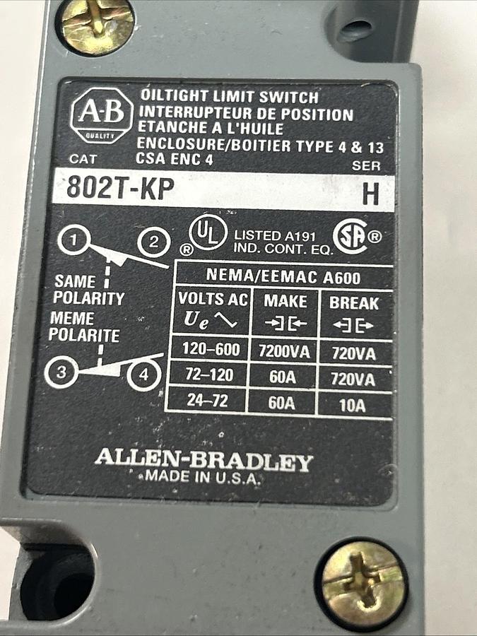 ALLEN BRADLEY,802T-KP,OILTIGHT LIMIT SWITCH NOS
