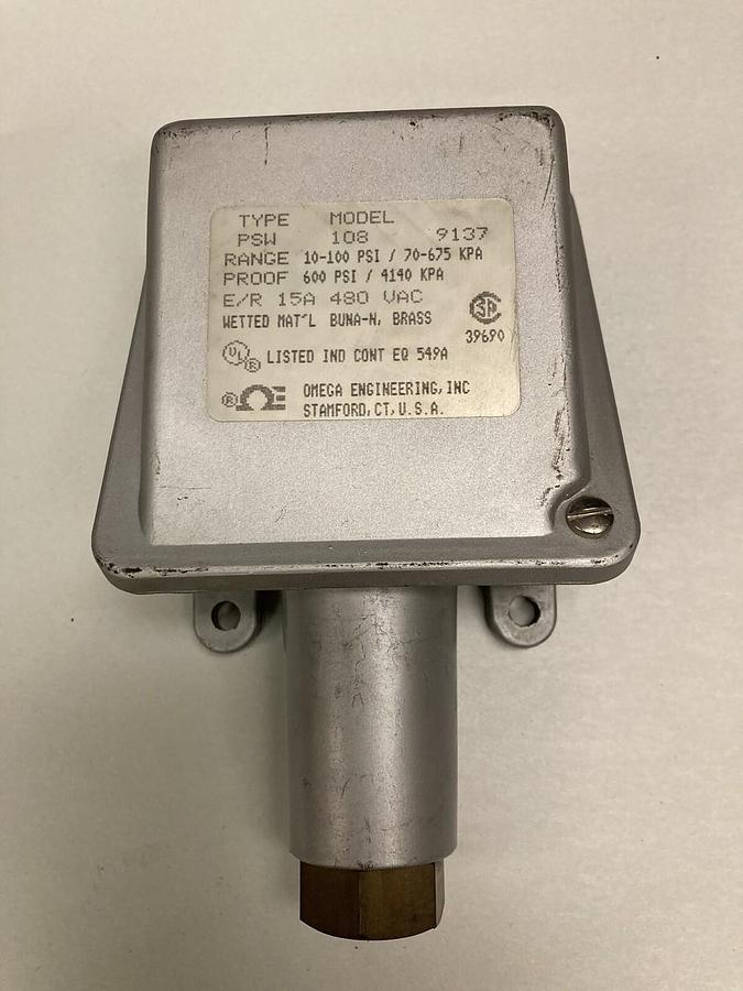 Used Omega,PSW-108,Pressure Switch 10-100 PSI
