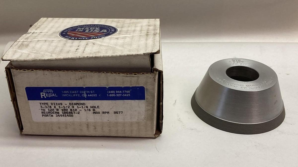 Regal Diamond Products,Type D11V9,Grinding Wheel 3-3/4x1-1/2x1-1/4 Hole 106867-2
