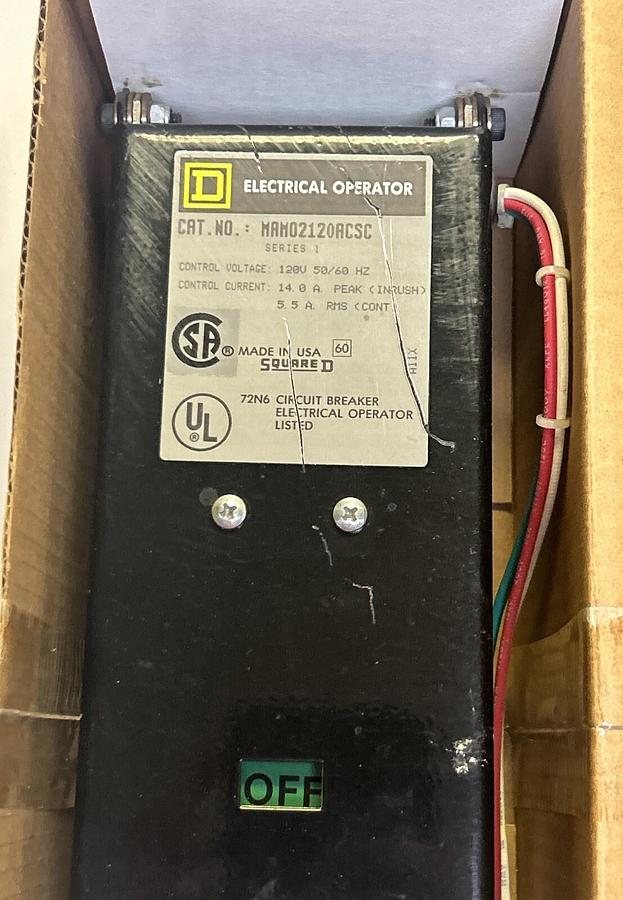 Used SQUARE D,MAM02120ACSC,CIRCUIT BREAKER ELECTRICAL OPERATOR 14A 120V