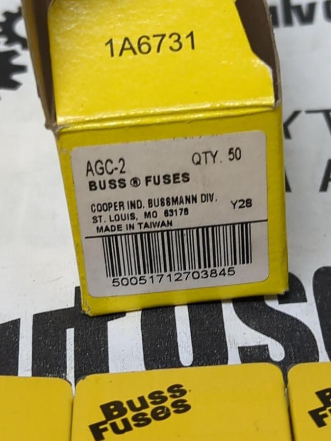 COOPER BUSSMANN,AGC-2,GLASS FUSES BOX OF 50 NEW
