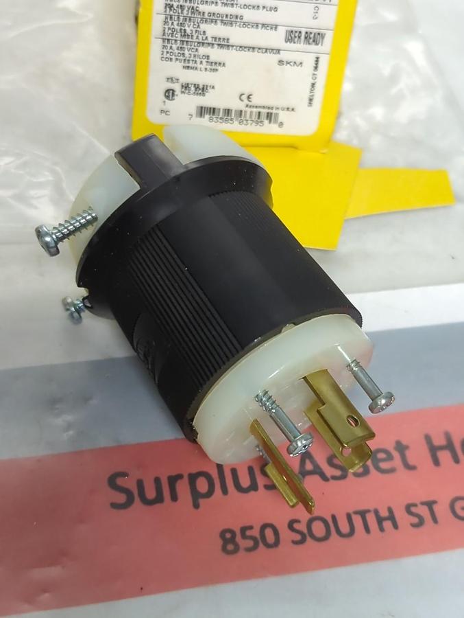 HUBBELL,HBL2341,INSULGRIP TWIST-LOCK PLUG 20A 480V CA LOT OF 2 NOS