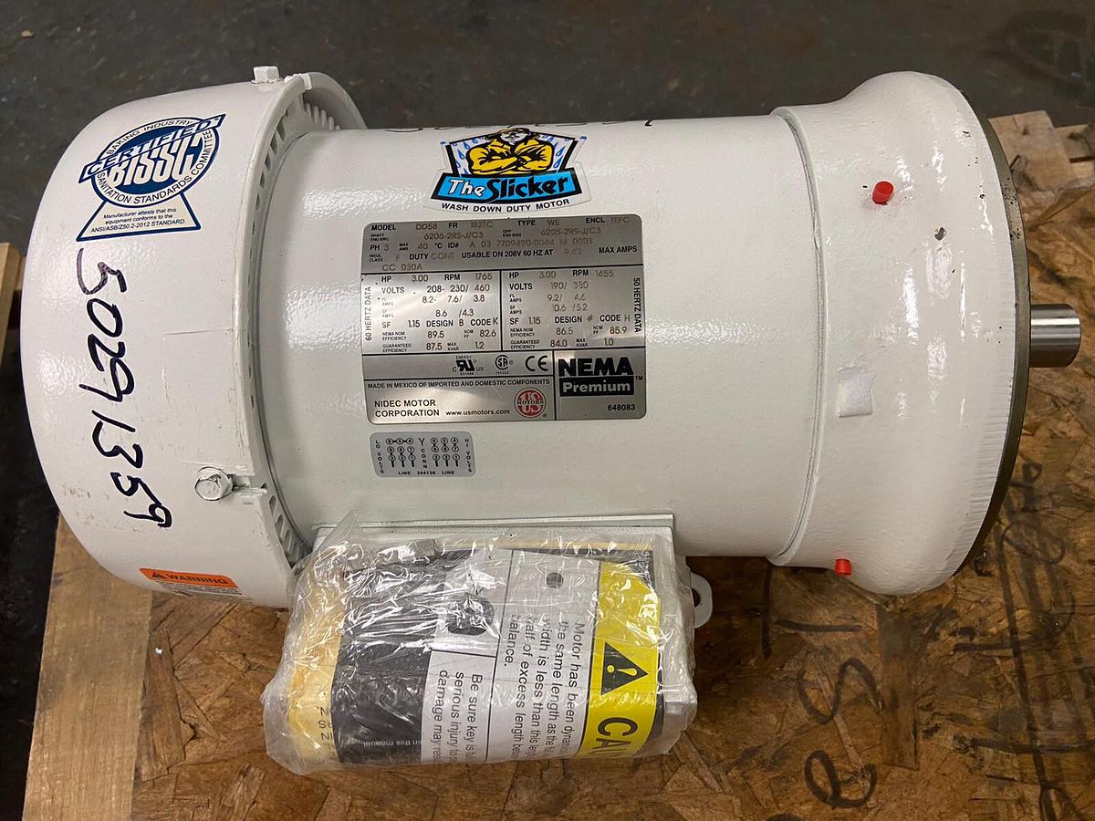 US Motors,DD58,3Hp Washdown Motor 1765RPM 208-230/460V Frame 182TC