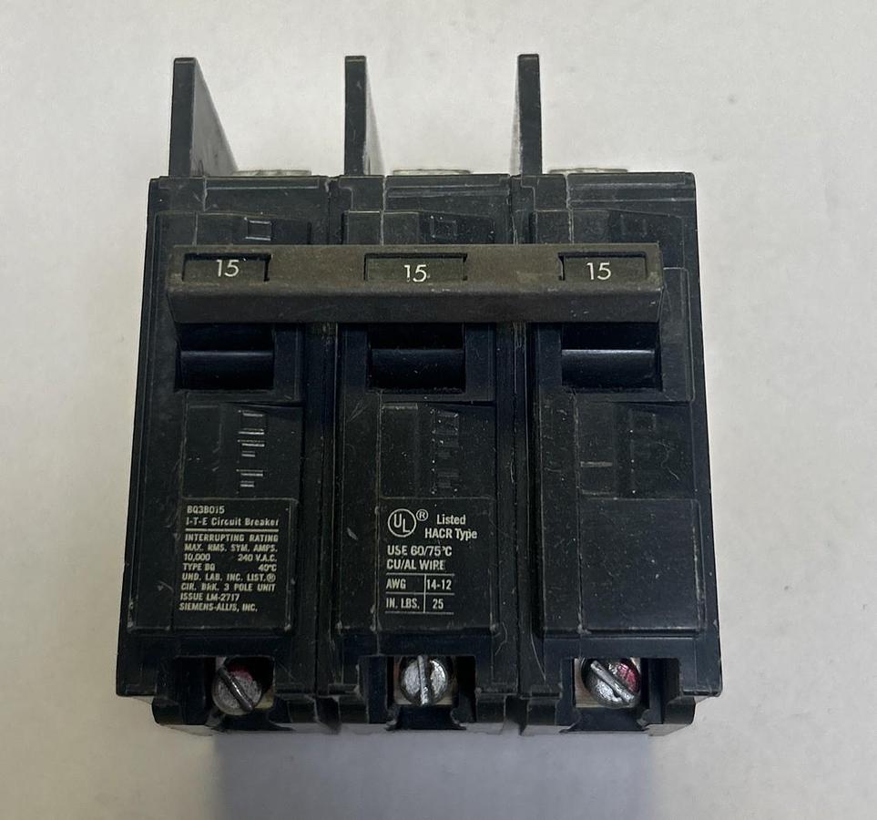 Used ITE,BQ3B015,CIRCUIT BREAKER 15A 240V 3P
