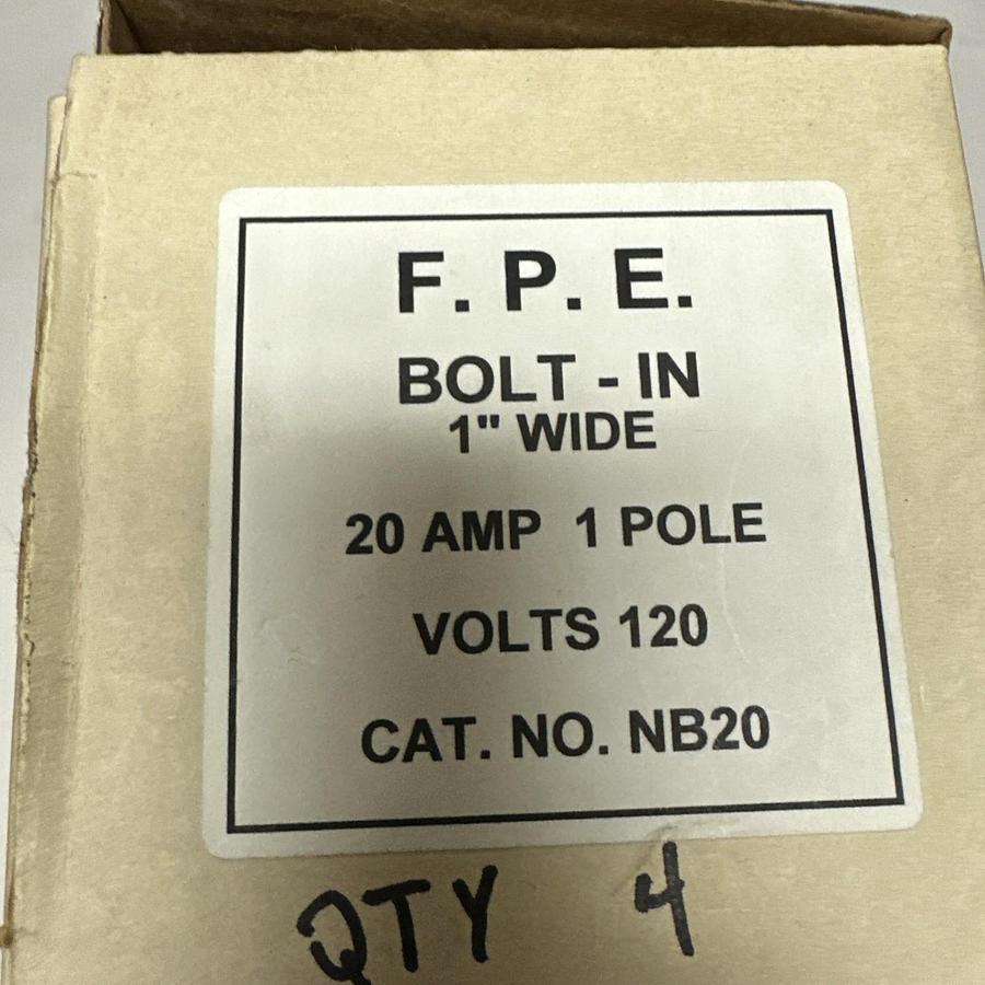 Used Federal Pacific Electric,NB20,20 Amp 1 Pole Snap On Circuit Breaker LOT of 4