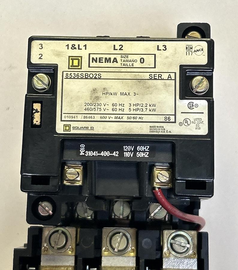 Used SQUARE D,8536SBO2S,STARTER SIZE 0 110/120V COIL
