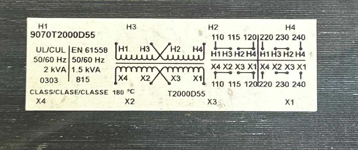 Used SQUARE D,9070T2000D55,TRANSFORMER CONTROL 2000VA