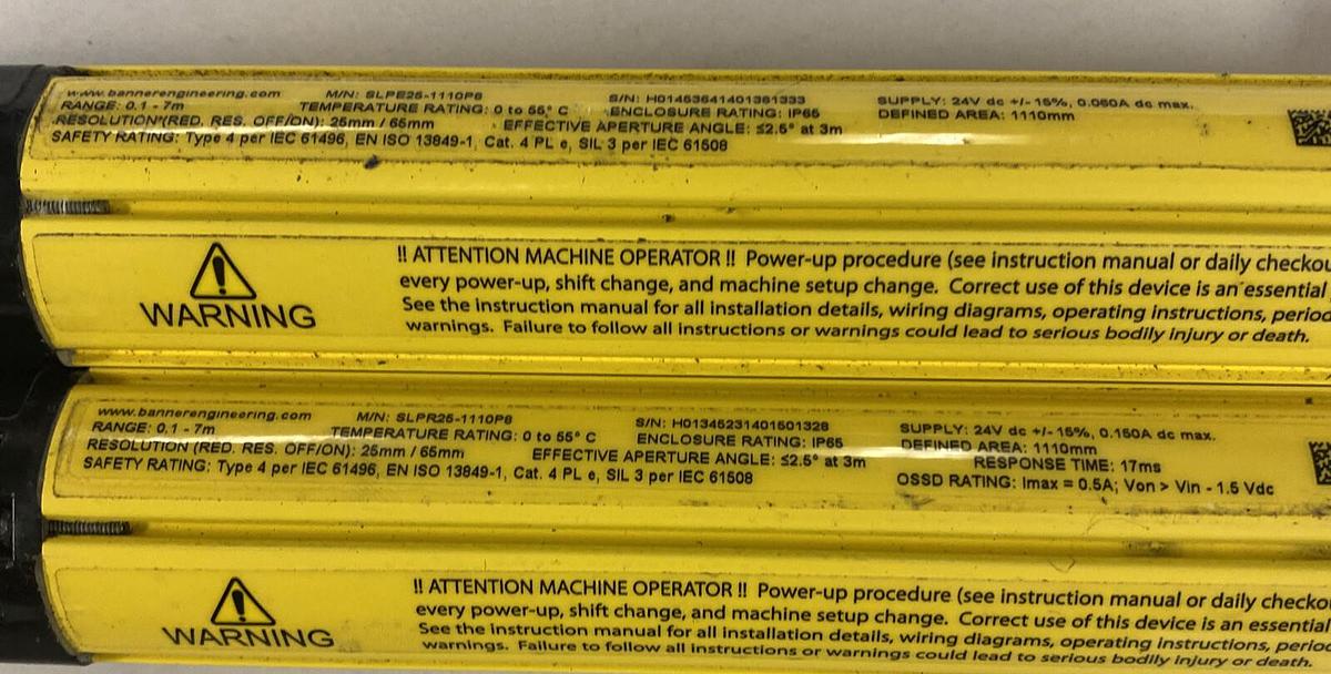 Used Banner,SLPR25-1110P8,Receiver SLPE25-1110P8 Emitter