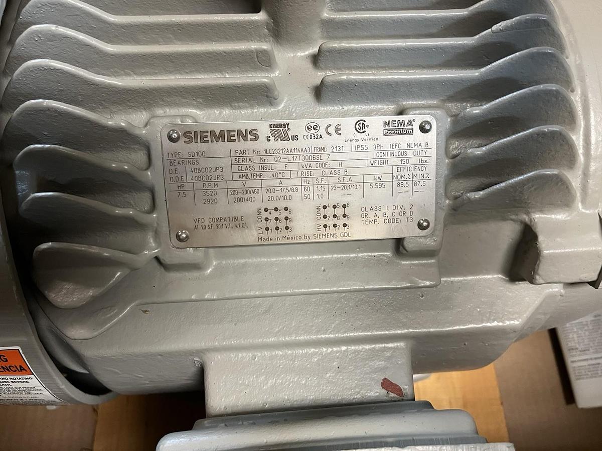 SIEMENS,1LE23212AA114AA3,SEVERE DUTY MOTOR SD100 7.5HP 3600RPM 213T 3PH