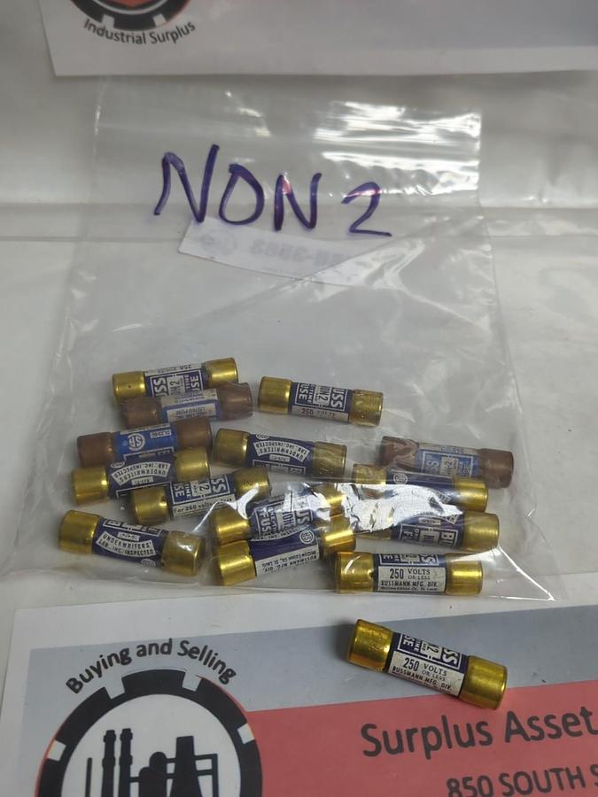 Used COOPER BUSSMANN,NON-2,ONE-TIME FUSE 2 AMP LOT OF 15 PRE-OWNED