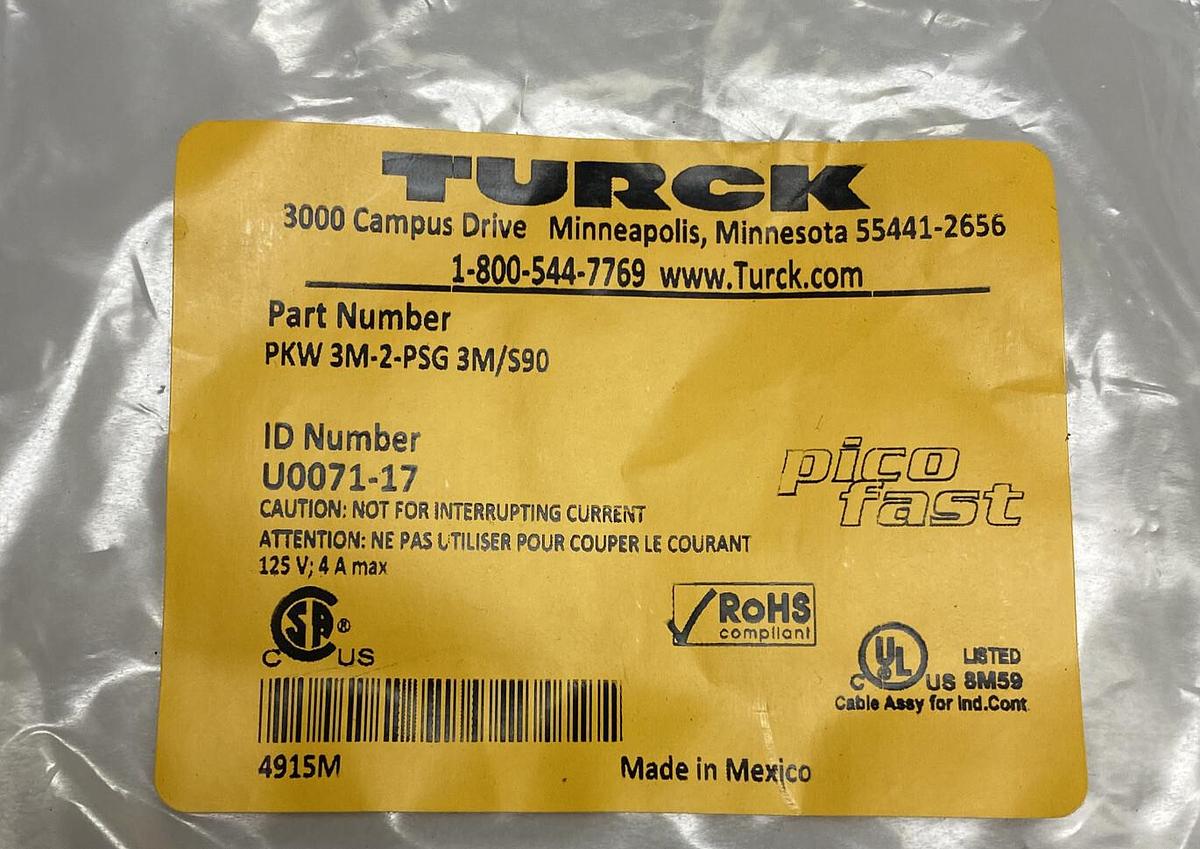 TURCK,PKW 3M-2-PSG 3M/S90,PICOFAST MOLDED CORDSET NOS
