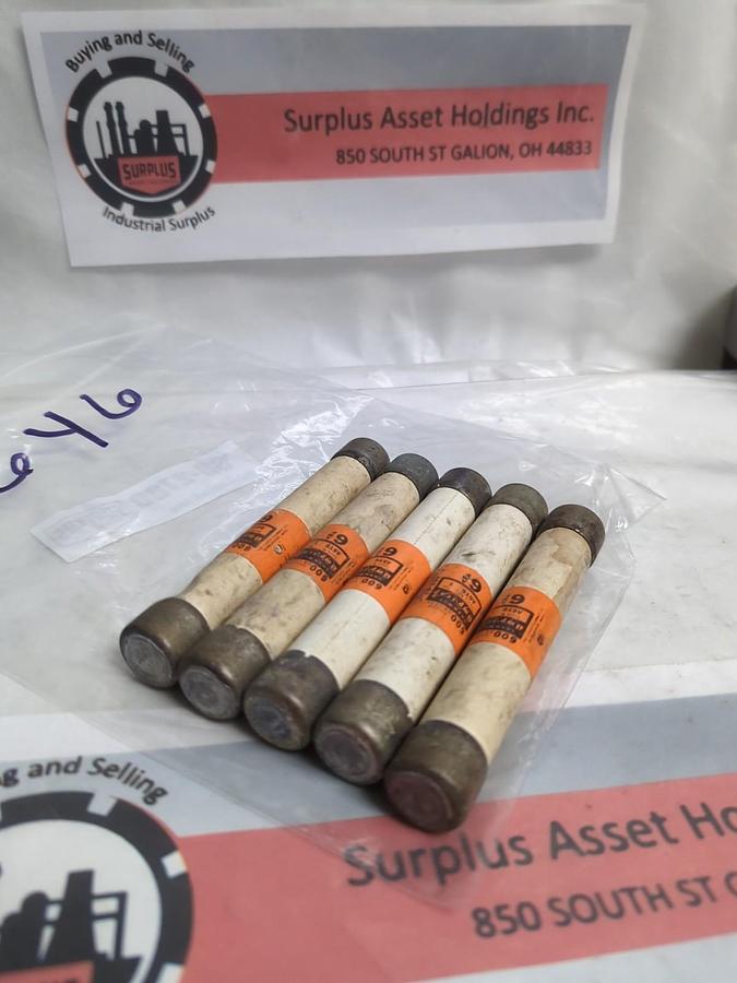Used SHAWMUT,A6Y6,AMP-TRAP 6 AMP FUSE LOT OF 5 PRE-OWNED