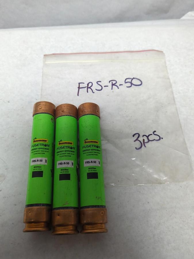 Used COOPER BUSSMANN,FRS-R-50,FUSETRON 50 AMP FUSE LOT OF 3 PRE-OWNED