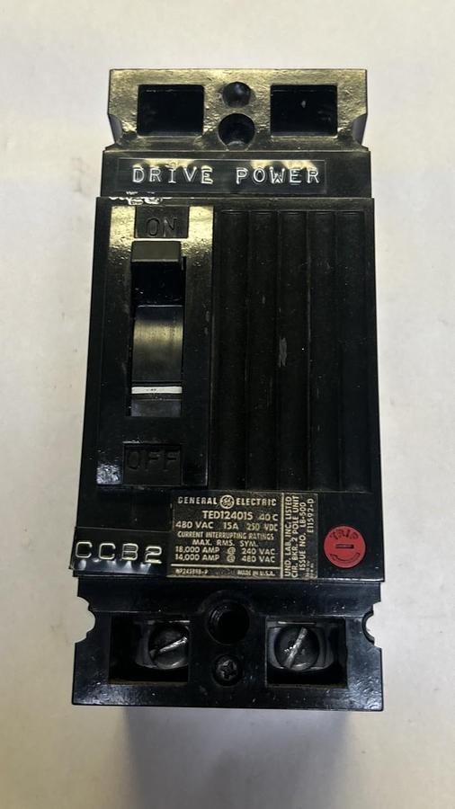Used GENERAL ELECTRIC,TED124015,CIRCUIT BREAKER 15A 480V 2P