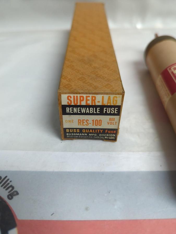 BUSSMANN,RES100,SUPER-LAG RENEWABLE FUSE 100 AMP 600 VOLT NOS