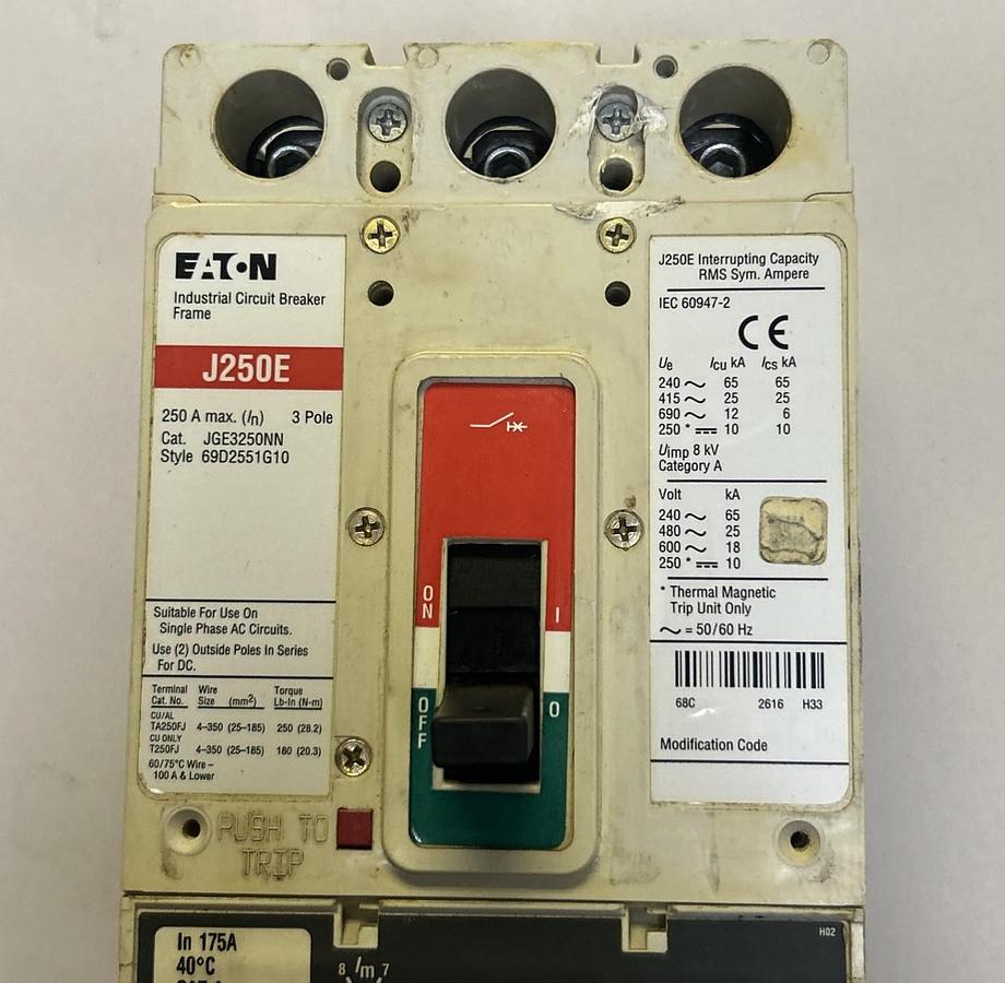 Used EATON,JGE3250NN,CIRCUIT BREAKER 250A 600V 3P