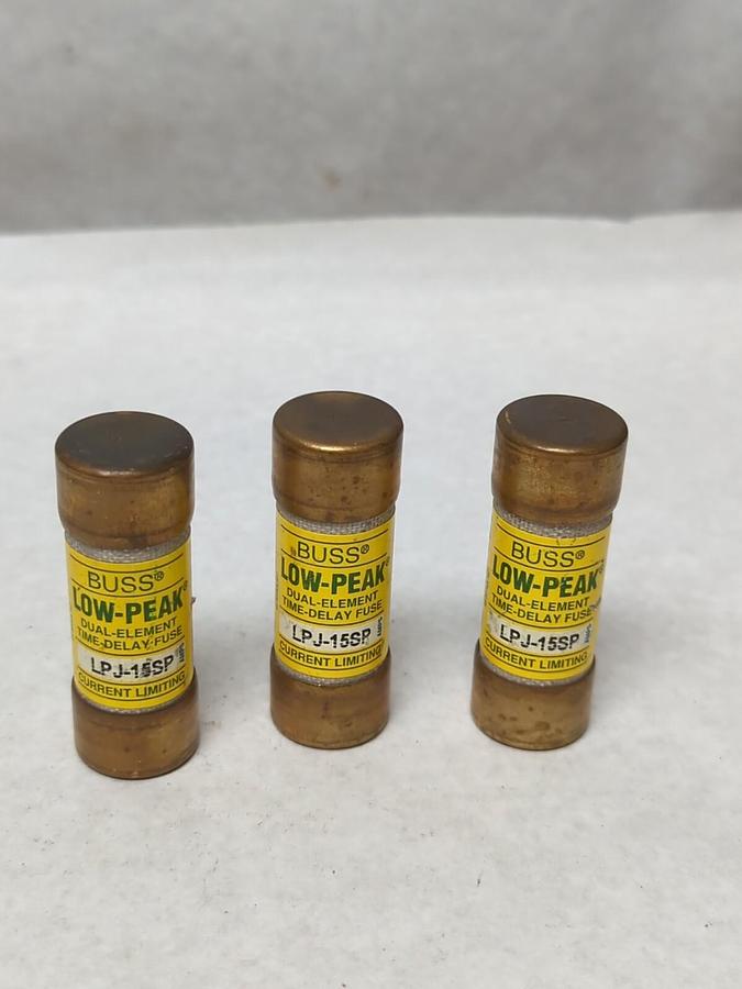 Used COOPER BUSSMANN,LPJ-15SP,LOW-PEAK 15 AMP FUSE LOT OF 3 PRE-OWNED