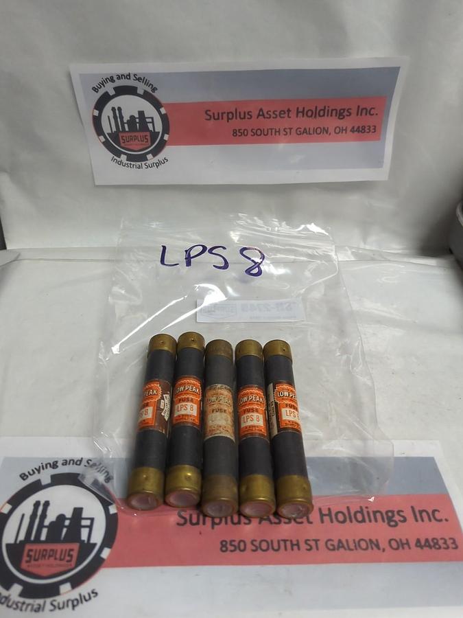 Used COOPER BUSSMANN,LPS-8,LOW-PEAK 8 AMP FUSE LOT OF 5 PRE-OWNED