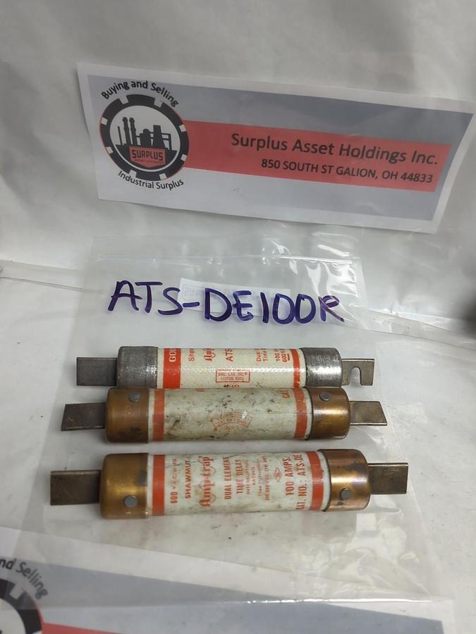 Used GOULD SHAWMUT,ATS-DE-100R,AMP-TRAP 100 AMP FUSE LOT OF 3 PRE-OWNED