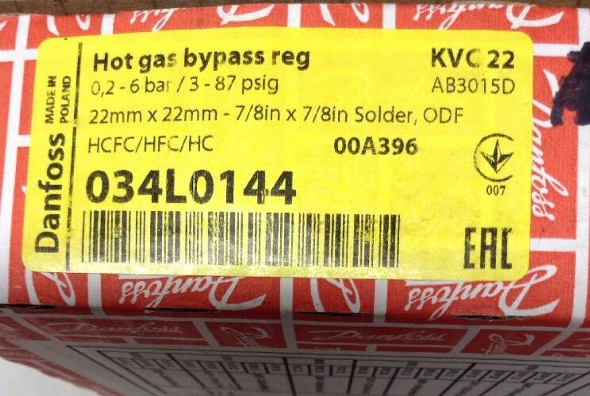 Danfoss,034L014,Hot Gas Bypass Reg  7/8 Inch