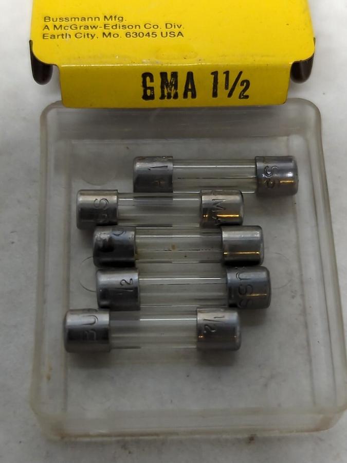 COOPER BUSSMANN,GMA 1-1/2,GLASS FUSE PACK OF 5 NOS