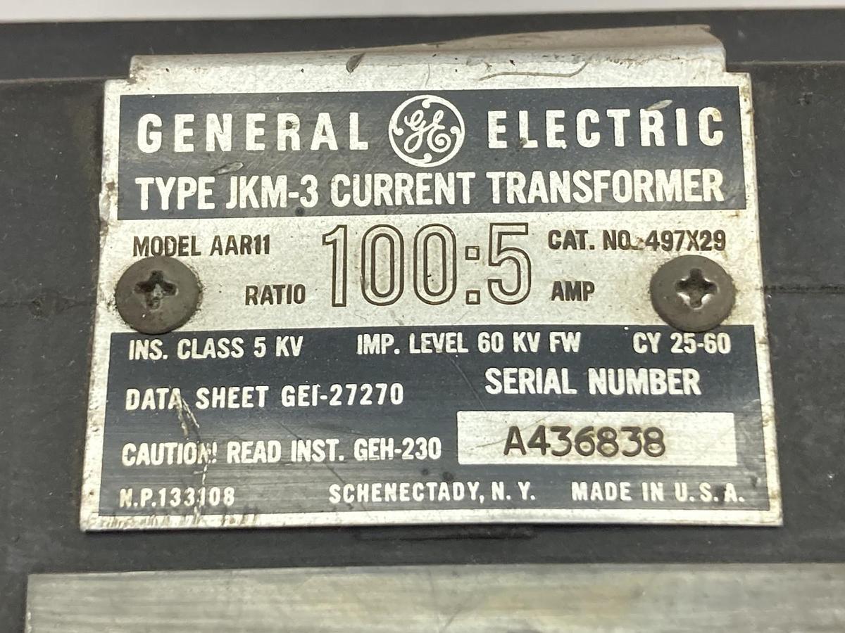 Used General Electric,Type JKM-3,Current Transformer 497x29 Ratio 100:5