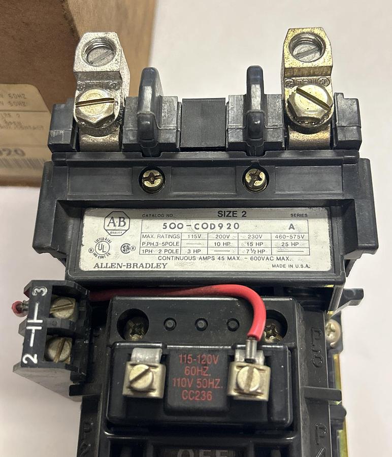 ALLEN BRADLEY,500-COD920,SER A CONTACTOR SIZE 2 45A 600V NEW