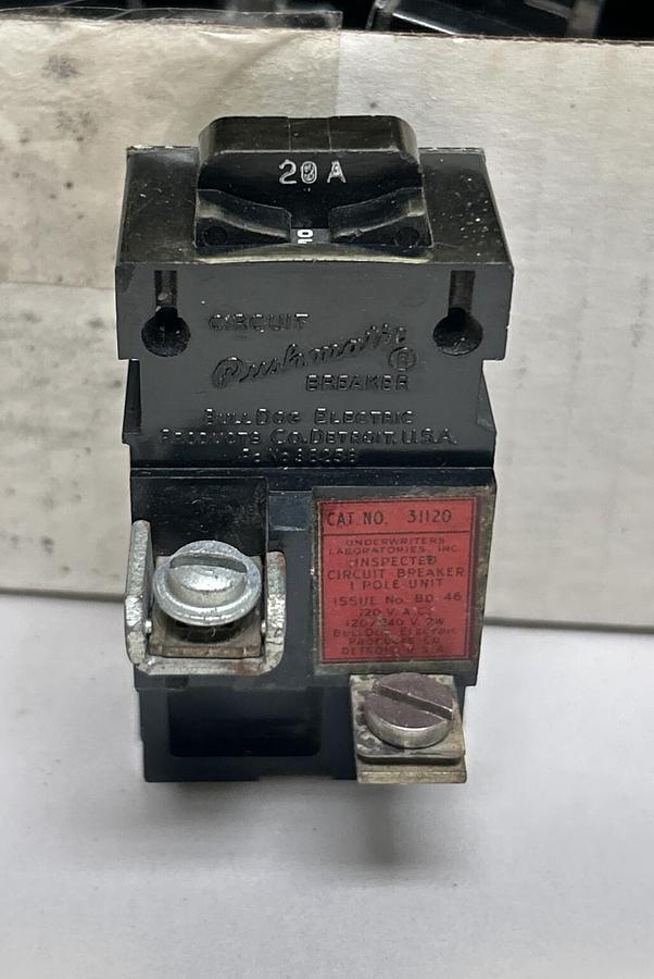 Used BULLDOG ELECTRIC,31120,PUSHMATIC BREAKER 20A 120/240V 1P LOT OF 16