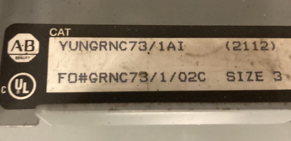 Used Allen-Bradley,2112-YUNGRNC73/1AI,Size 3 MCC Starter Bucket Series H
